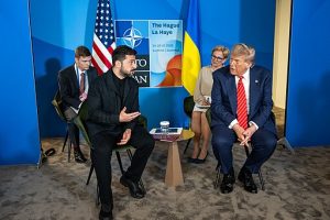 President Donald Trump participates in a bilateral meeting with Ukrainian president Volodymyr Zelenskyy, Wednesday, June 25, 2025, during the 2025 NATO Summit at the World Forum in The Hague, Netherlands. (Official White House Photo by Daniel Torok)
