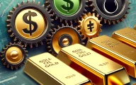 DALL·E 2024-04-03 22.31.17 - Revise the illustration to represent the gold asset using gold bars instead of a gear. Place several shiny gold bars in the foreground, each bar displ