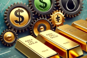 DALL·E 2024-04-03 22.31.17 - Revise the illustration to represent the gold asset using gold bars instead of a gear. Place several shiny gold bars in the foreground, each bar displ