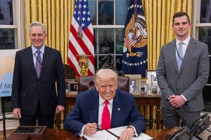 Donald Trump with David Sacks and Bo Hines in the Oval Office.