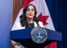 Canadian Defense Minister Anita Anand address media members during a joint press conference with Secretary of Defense Lloyd J. Austin III at the Pentagon, Washington, D.C., April 28, 2022. (DoD photo by U.S. Air Force Tech. Sgt. Jack Sanders)