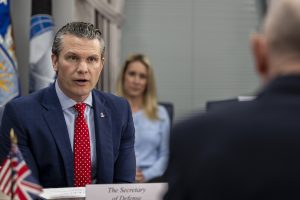 Secretary of Defense Pete Hegseth and United Kingdom Secretary of State for Defense John Healey participate in a bilateral exchange at the Pentagon, Washington, D.C., March 6, 2025. (DoD photo by U.S. Navy Petty Officer 1st Class Alexander Kubitza)