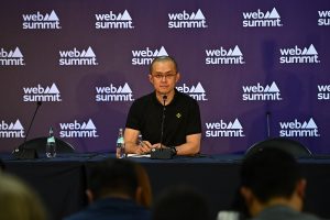 2 November 2022; Changpeng Zhao, Co-Founder & CEO, Binance, at Media Village during day one of Web Summit 2022 at the Altice Arena in Lisbon, Portugal. Photo by Ben McShane/Web Summit via Sportsfile