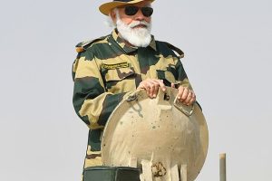 The Prime Minister, Shri Narendra Modi rides in Army tank at Longewala in Jaisalmer, Rajasthan on November 14, 2020.