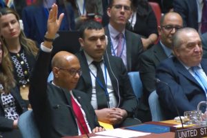 联合国图片 美国大使罗伯特·A·伍德在安理会投票反对巴勒斯坦问题决议草案
