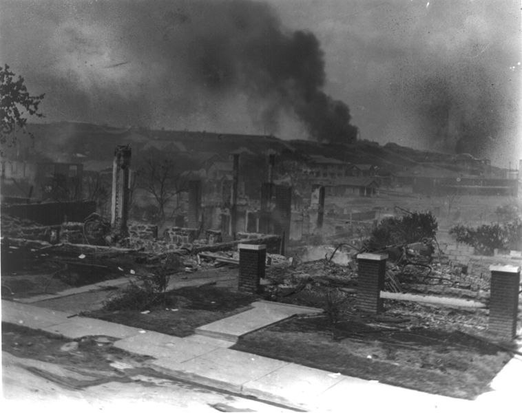 File:Smoldering ruins of African American's homes following race riots - Tulsa Okla 1921.jpg